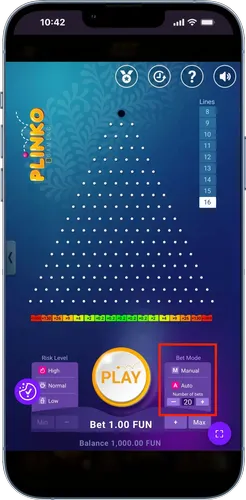 Tryb gry u Plinko