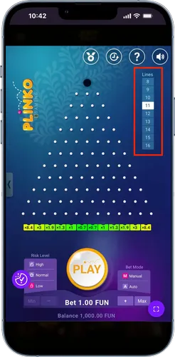 Wybierz liczbę rzędów u Plinko