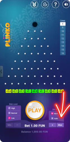 Plinko przycisk automatycznego uruchamiania 