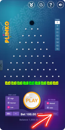 Plinko przycisk do zmiany stawki