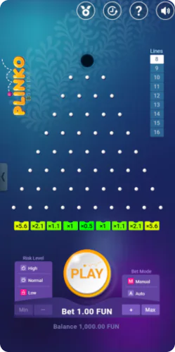 Plinko interfejs naszej gry